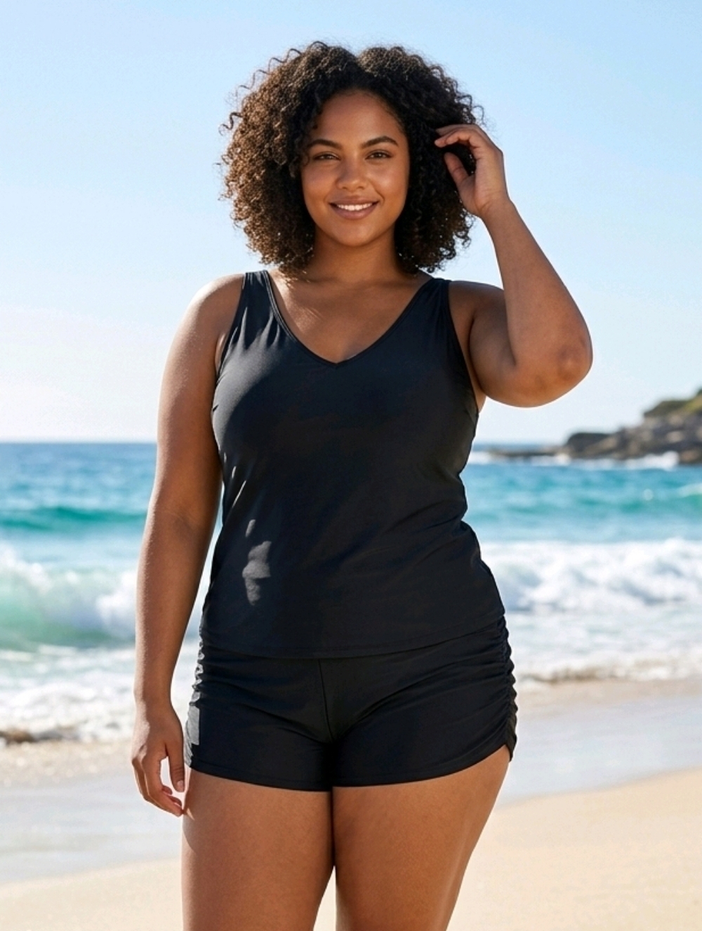 NWT Mynah Black Gathered Swim Shorts Tummy Panel 18W
